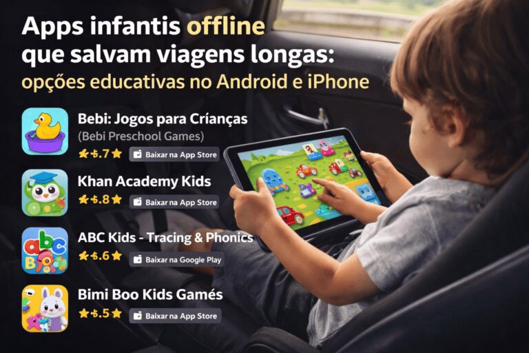 Apps infantis offline que salvam viagens longas: opções educativas no Android e iPhone