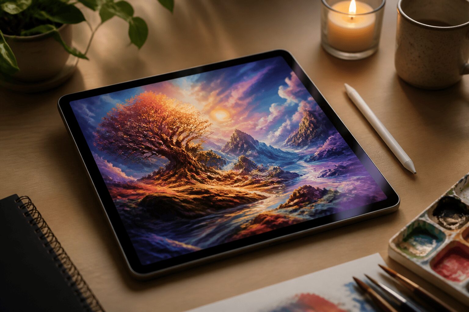 Criação de imagens com inteligência artificial no tablet